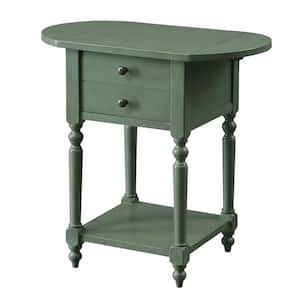 Durrie 25 in. Antique Teal Rectangle Wood Side Table with Drop-Leaf