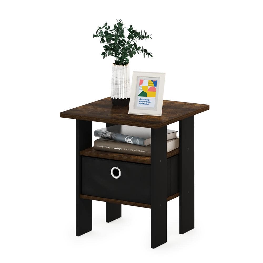 Amber Pine and Black End Table with Drawer