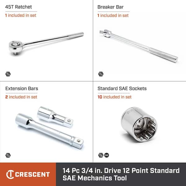 Crescent 3/4 in. Drive 12 Point Standard SAE Mechanics Tool Set 