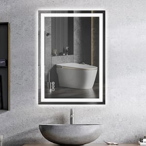 24 in. W x 32 in. H Silver Rectangular Frameless Wall Bathroom Vanity Mirror in Glass with Headlight and Backlit LED