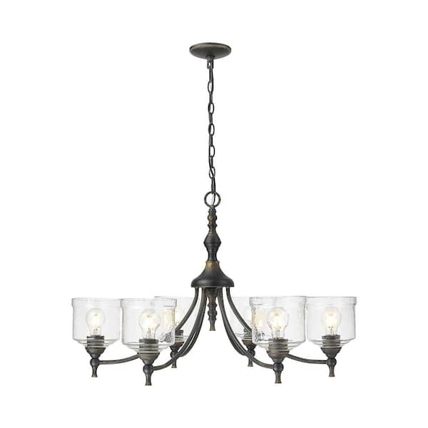 Keating 6 Light Antique Black Iron Chandelier for Dining, Foyer, Hall, Kitchen, Living with No Bulbs Included
