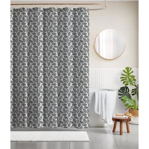 72 in. x 72 in. Polyester Canvas Shower Curtain in Leaf Block Caviar Black