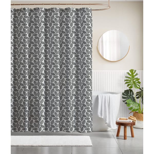 CEDAR COURT 72 in. x 72 in. Polyester Canvas Shower Curtain in Leaf Block Caviar Black