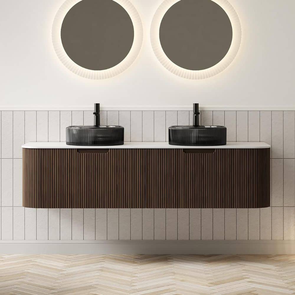 nozominnn♡ TCYO 60 in. Wall-Mounted Walnut Bath Vanity with Carrara White