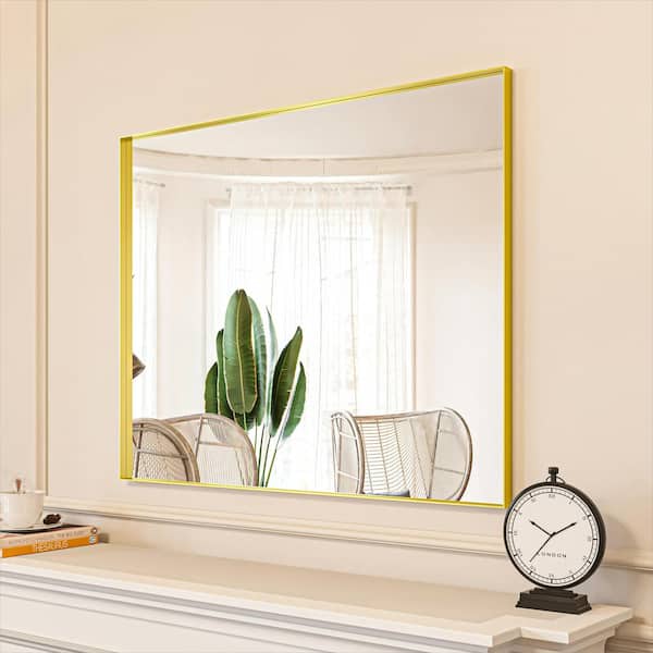 ORGANNICE 32 in. W x 40 in. H Gold Aluminum Rectangle Framed Tempered Glass Wall-mounted Mirror