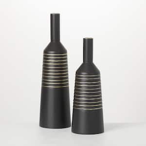 17 in. and 21 in. Matte Black Gold Lined Metal Vases (Set of 2)