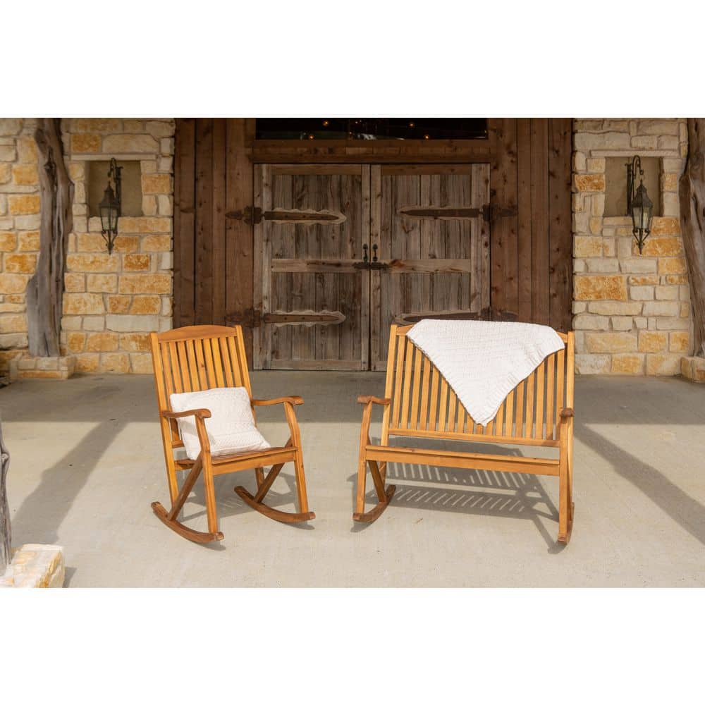 Sequoia Brown Acacia Wood Outdoor Rocking Chair with Arms