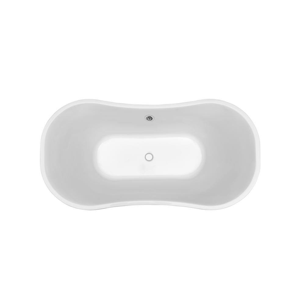68" White Acrylic Freestanding Soaking Bathtub with Chrome Drain