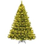 8 ft. Green Pre-Lit Hinged Artificial Christmas Tree with Glitter Tips and Pine Cones
