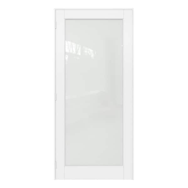 36 in. x 80 in. 1-Lite Frosted Glass Right Handed White Solid Core Glass Single Prehung Interior Door with Weatherstrip