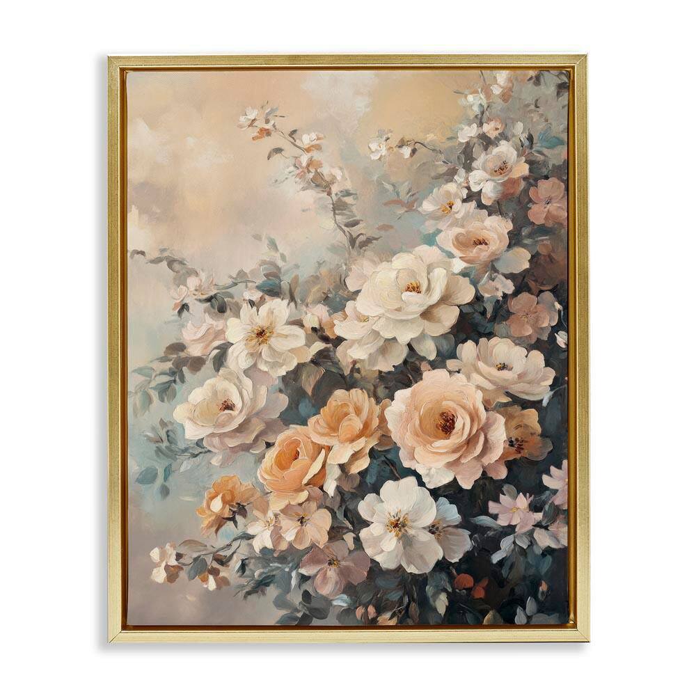Dreamy Rosy Florals by Petal Prints Design Gold Floater Frame Nature Graphic Art Print 31 in. x 25 in.