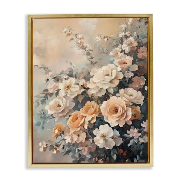 Stupell Industries Dreamy Rosy Florals by Petal Prints Design Gold Floater Frame Nature Graphic Art Print 31 in. x 25 in.