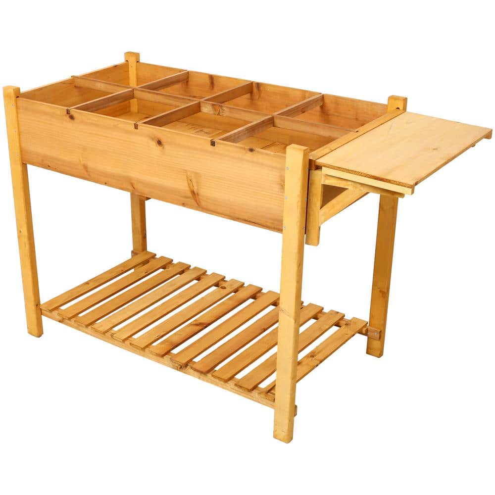 49 in. 8 Pockets Raised Garden Bed Elevated Wood Planter Box Stand, Foldabl