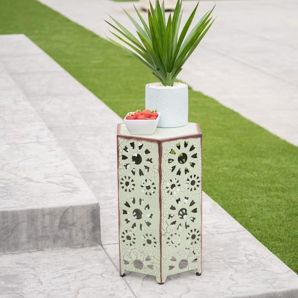 Noble House Eliana 22 in. Crackle Green Hexagon Metal Outdoor Patio Side Table