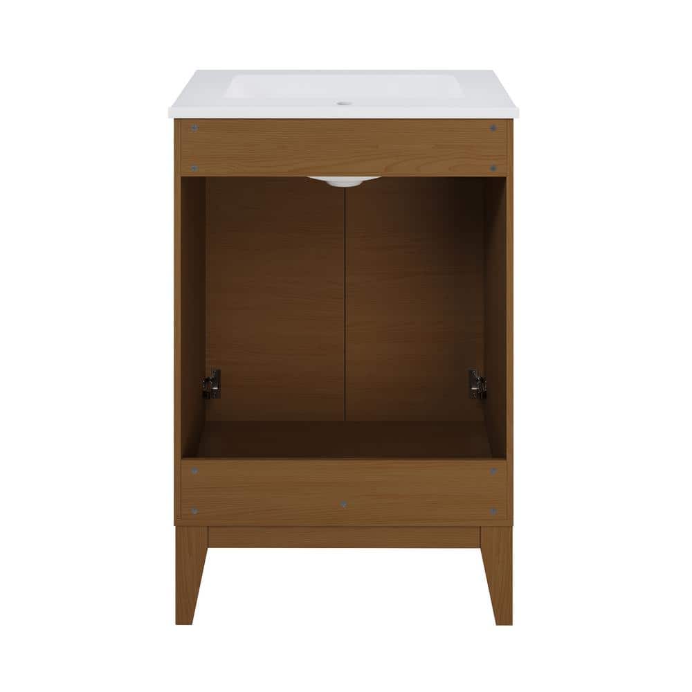 Cascade 24" Brown Oak Freestanding Bathroom Vanity with White Ceramic Top