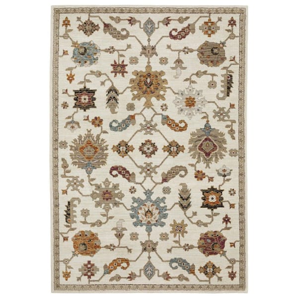 2' X 3' Ivory Tan And Black Oriental Area Rug