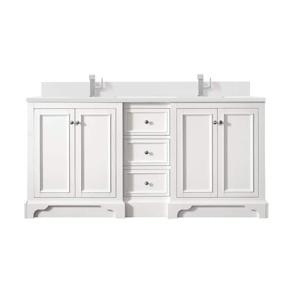 James Martin Vanities De Soto 73.3 in. W x 23.5 in. D x 36.3 in. H Double Bathroom Vanity in Bright White with White Zeus Quartz Top