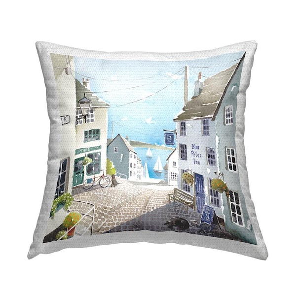 Stupell Industries Seaside Town Urban Landscape Multi-Color Square Outdoor Throw Pillow