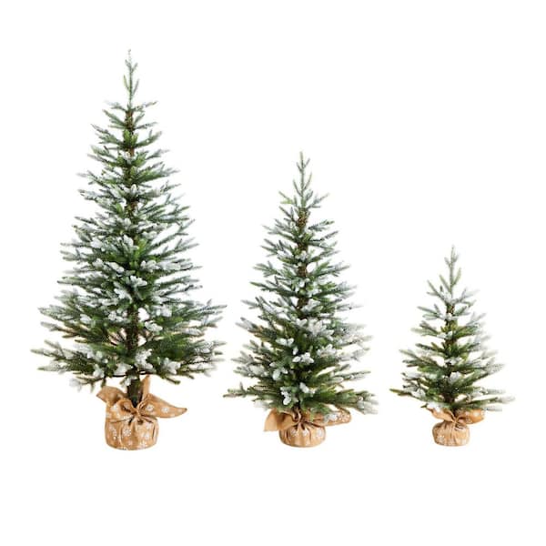 2 ft. 3 ft. 4 ft. Artificial Snowed Balsam Fir Christmas Tree in Burlap Wrapped Base - (Set of 3)