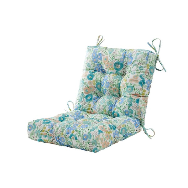 BLISSWALK Outdoor Chair Cushion Tufted/Seat Back Cushion Floral Patio Furniture Cushion with Tie In Whit Green L40"xW20"xH4