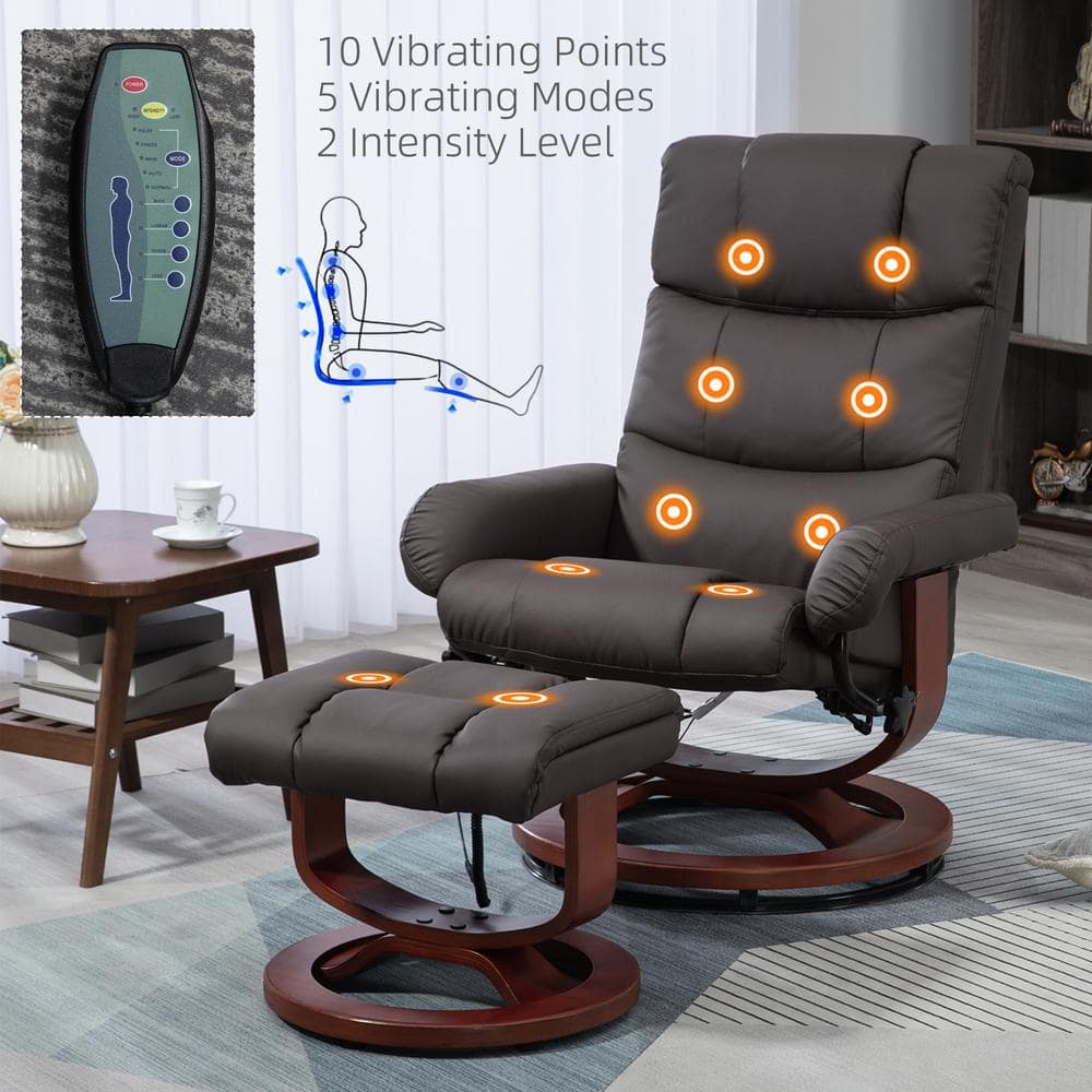 Brown Faux Leather Swivel Massage Recliner with Ottoman