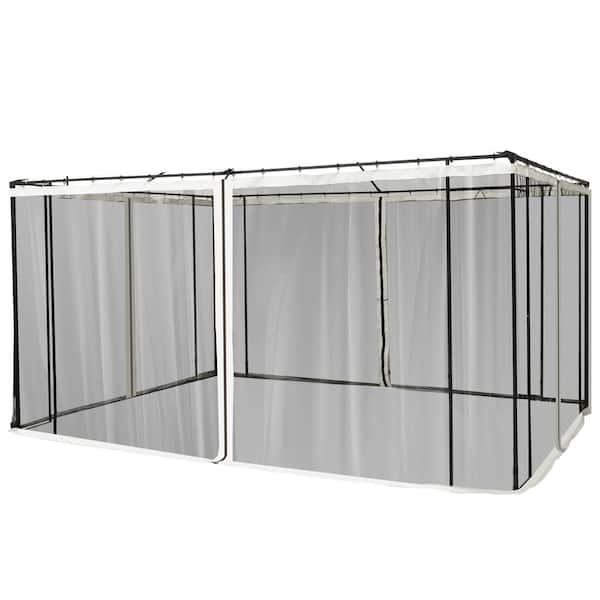 Replacement Mesh Mosquito Netting Screen Walls for 10 ft. x 12 ft. Patio Gazebo, 4-Panel Sidewalls with Zippers, Beige