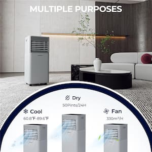 6,000 BTU Portable Air Conditioner Cools 350 Sq. Ft. with Dehumidifier and Remote in Gray