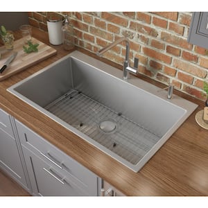 Drop-In Stainless Steel 33 in. Topmount Tight Radius 16-Gauge Kitchen Sink Single Bowl