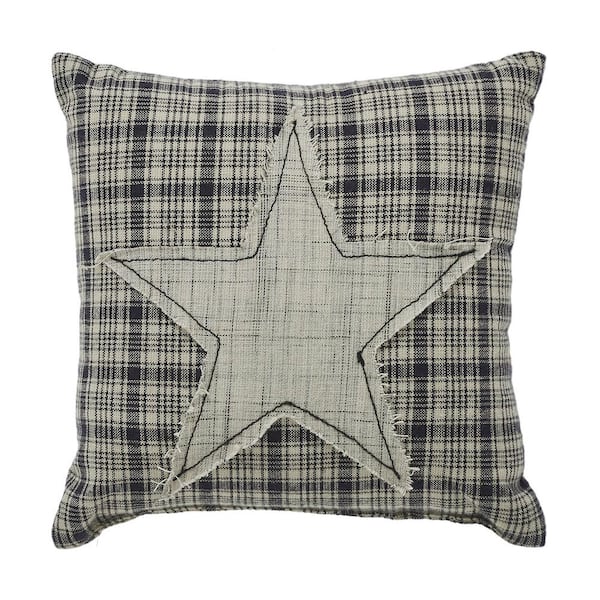 VHC BRANDS My Country Khaki Navy Americana Applique Star 6 in. x 6 in. Throw Pillow