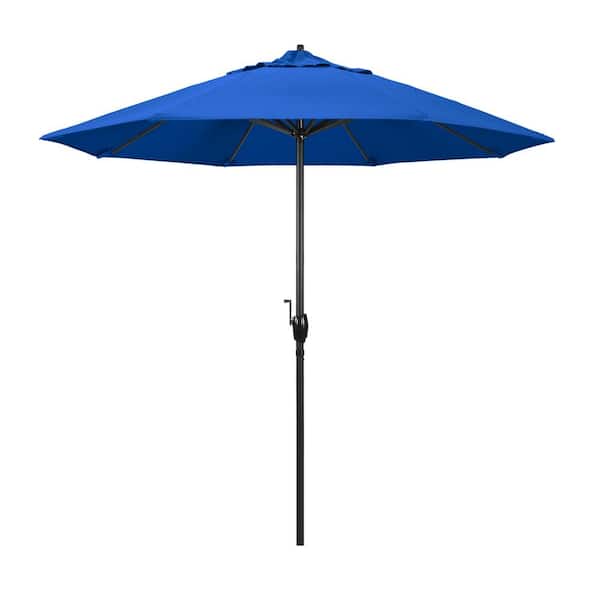 California Umbrella 9 ft. Black Aluminum Market Patio Umbrella Auto Tilt in Pacific Blue Pacifica Premium
