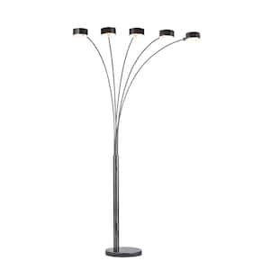Micah 88 in. Brushed Black Nickel LED 5-Arc Floor Lamp with Dimmer