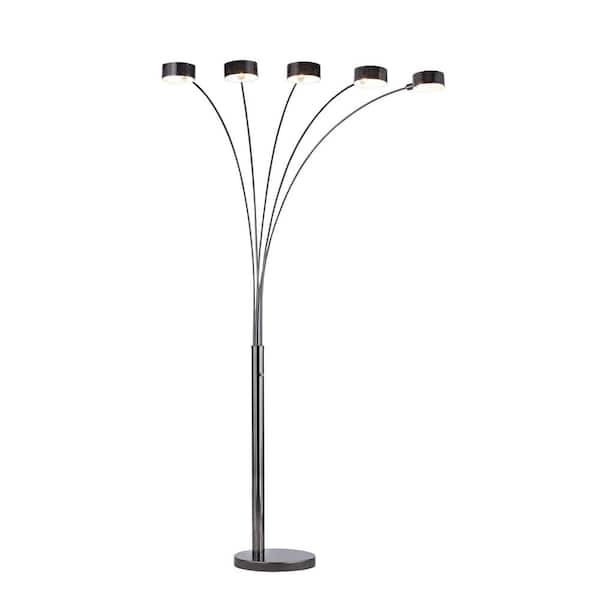 ARTIVA Micah 88 in. Brushed Black Nickel LED 5-Arc Floor Lamp with Dimmer