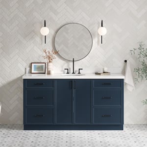 Kelly 67 in. W x 22 in. D x 36 in. H Single Bath Vanity in Midnight Blue with Pure White Quartz Top