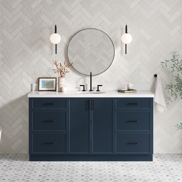 ARIEL Kelly 67 in. W x 22 in. D x 36 in. H Single Bath Vanity in Midnight Blue with Pure White Quartz Top