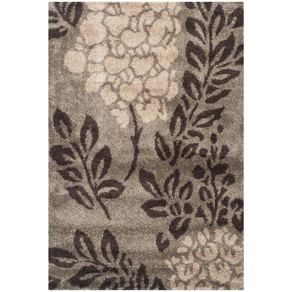 SAFAVIEH Florida Shag Smoke/Dark Brown 8 ft. x 10 ft. Floral Area Rug