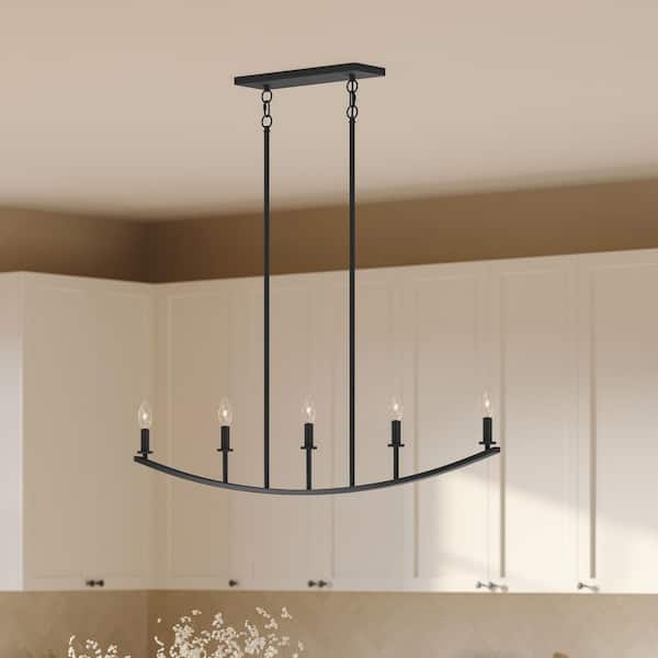 Jheni 60-Watt 5-Light Linear Matte Black Transitional Chandelier