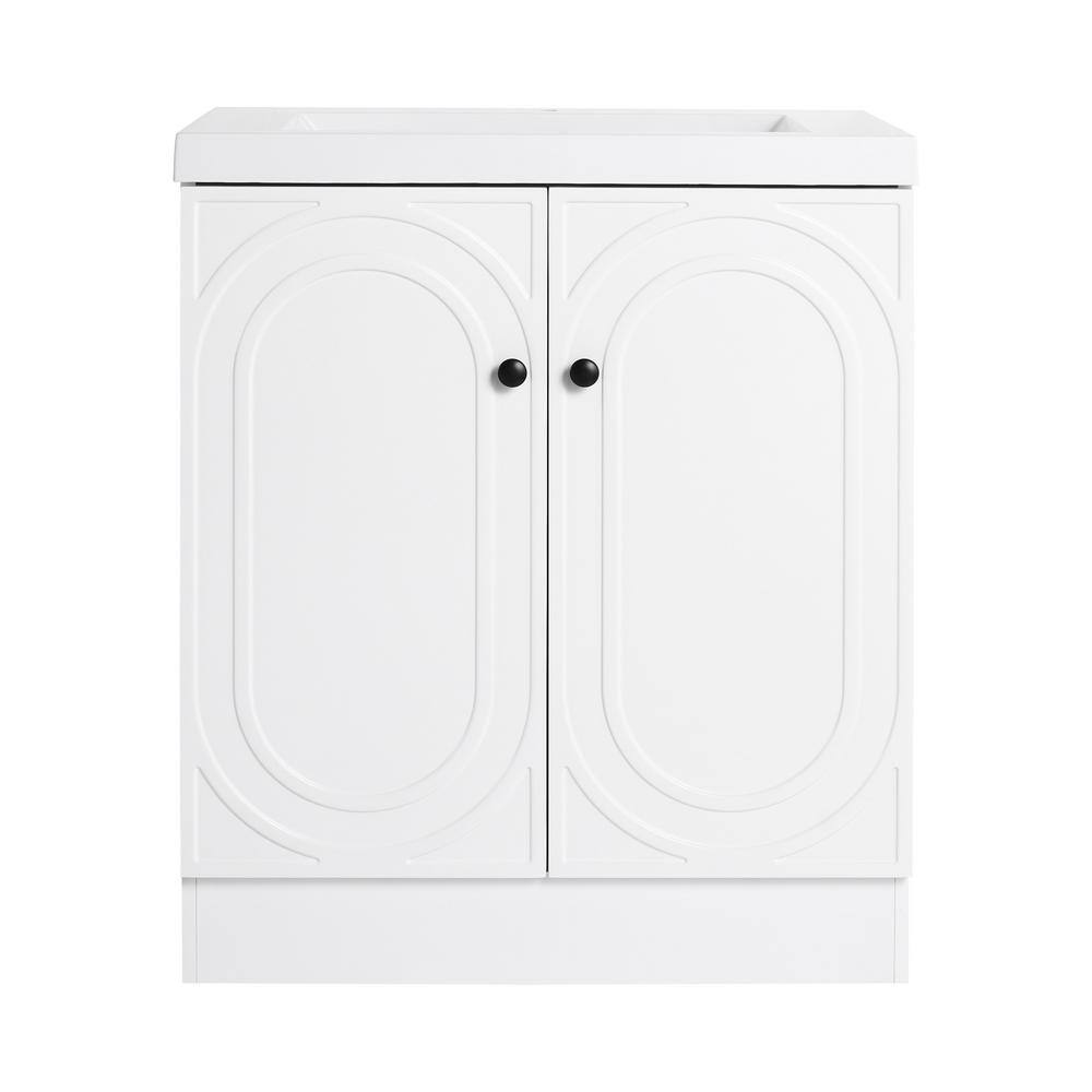 30 in. Freestanding White Bath Vanity with White Resin Top, Bathroom Storage Cabinet with Adjustable Shelf Unassembled price history on PriceWatchPro