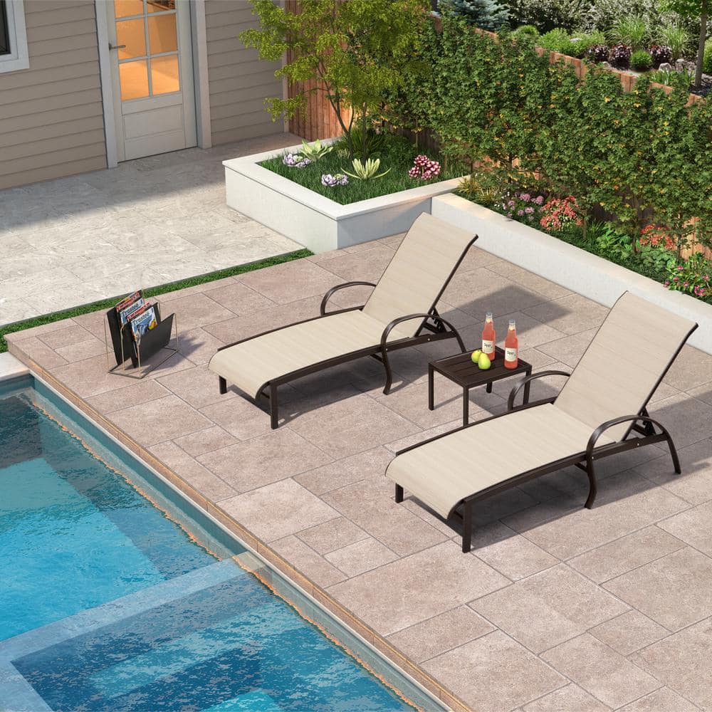 3-Pieces Metal Aluminum Outdoor Chaise Lounge Patio Lounge Chair with Side Table price history on PriceWatchPro