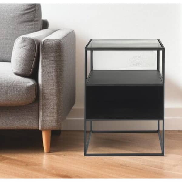 15.75 in. Black Square Glass End Table