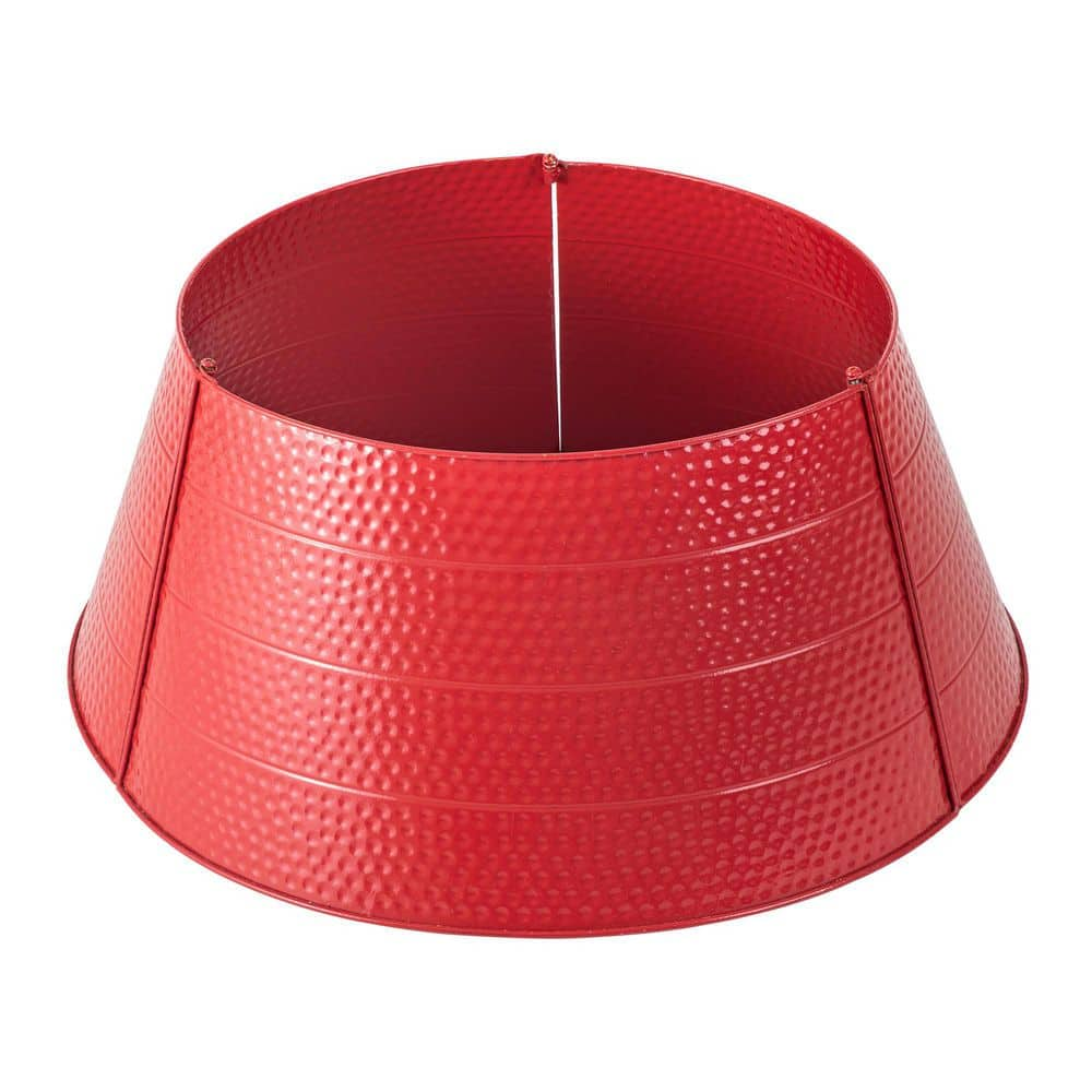 Glitzhome 26 in. Dia Red Hammered Metal Tree Collar(KD)