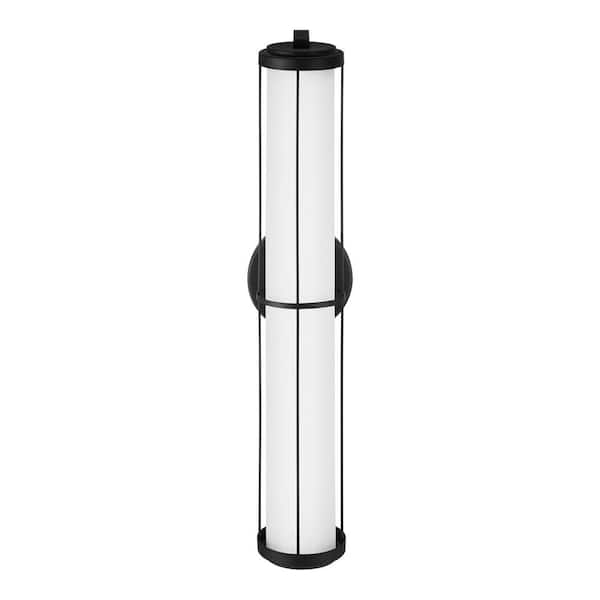 Home Decorators Collection Ankrom 24 in. Matte Black Hardwired Outdoor Wall Lantern Sconce with Integrated LED