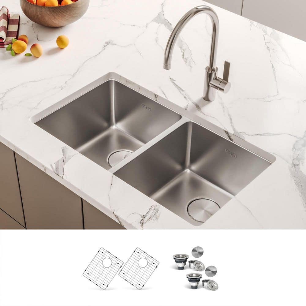 Ruvati Modena 29 in. Undermount 50/50 Double Bowl 16-Gauge Stainless ...
