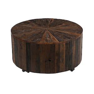 31 in. Rustic Wyldwood Natural Round Wood Top Coffee Table