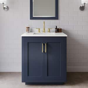 Miranda 30 in. W x 22 in. D x 33.75 in. H Single Bath Vanity in Dark Blue with White Quartz Top and 24 in. Mirror