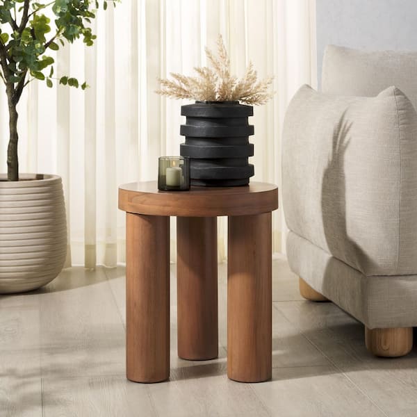 Bary 15 in. Natural Round Wood End Table