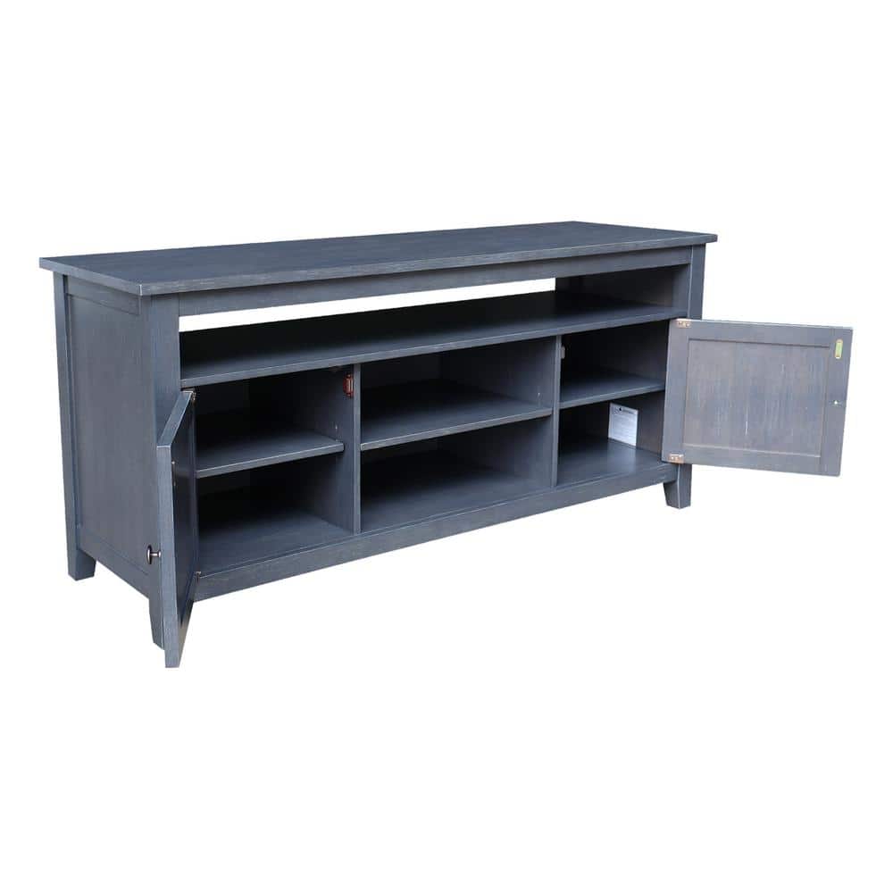 Elegant Heather Gray Solid Wood TV Stand with Cabinet and Open Shelves