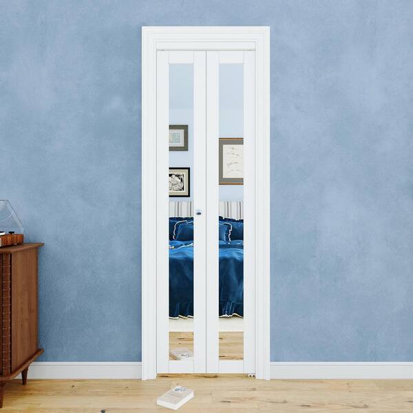 EH PUERTA 24 in. x 80 in. 1-Lite Mirrored Glass and Solid Core White Finished Close MDF Bi-fold Door with Hardware