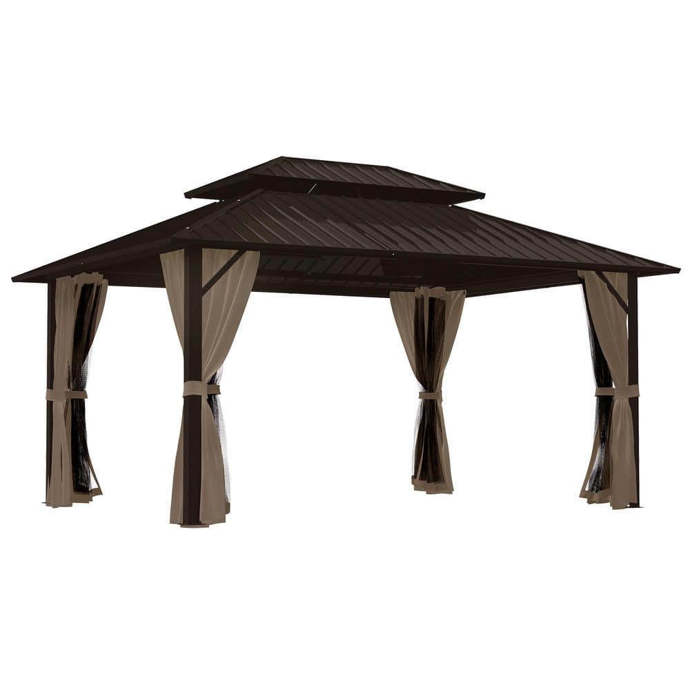 ChillPavilion 12 ft. x 16 ft. Brown Metal Double-Roof Hardtop