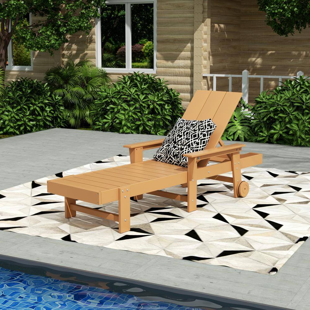 Teak Poly Reclining All Weather Chaise Lounge with Arms and Wheels