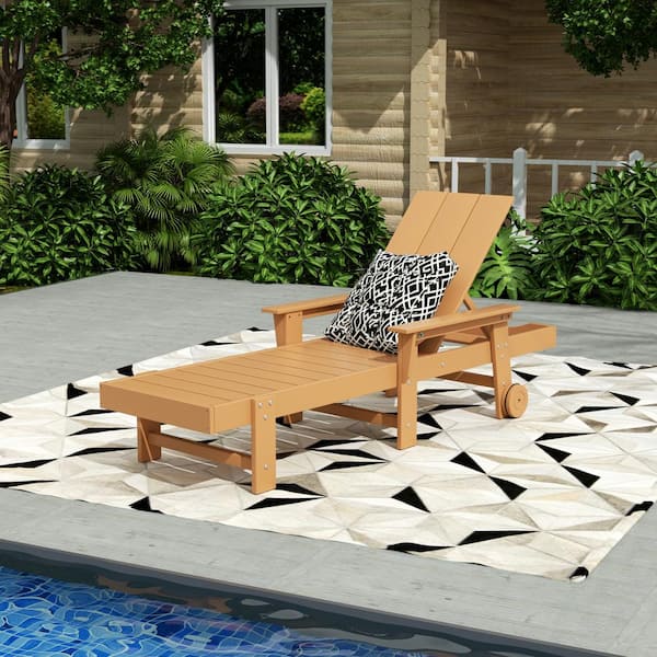Laguna Teak Fade Resistant HDPE All Weather Plastic Outdoor Patio Reclining Adjustable Chaise Lounge with Wheels